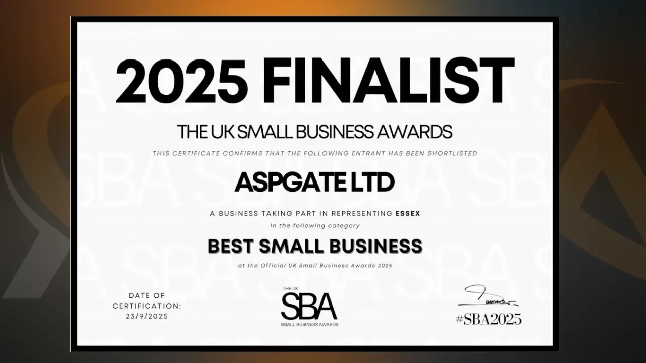 UK Small Business Awards | Aspgate is a Finalist in 3 Categories